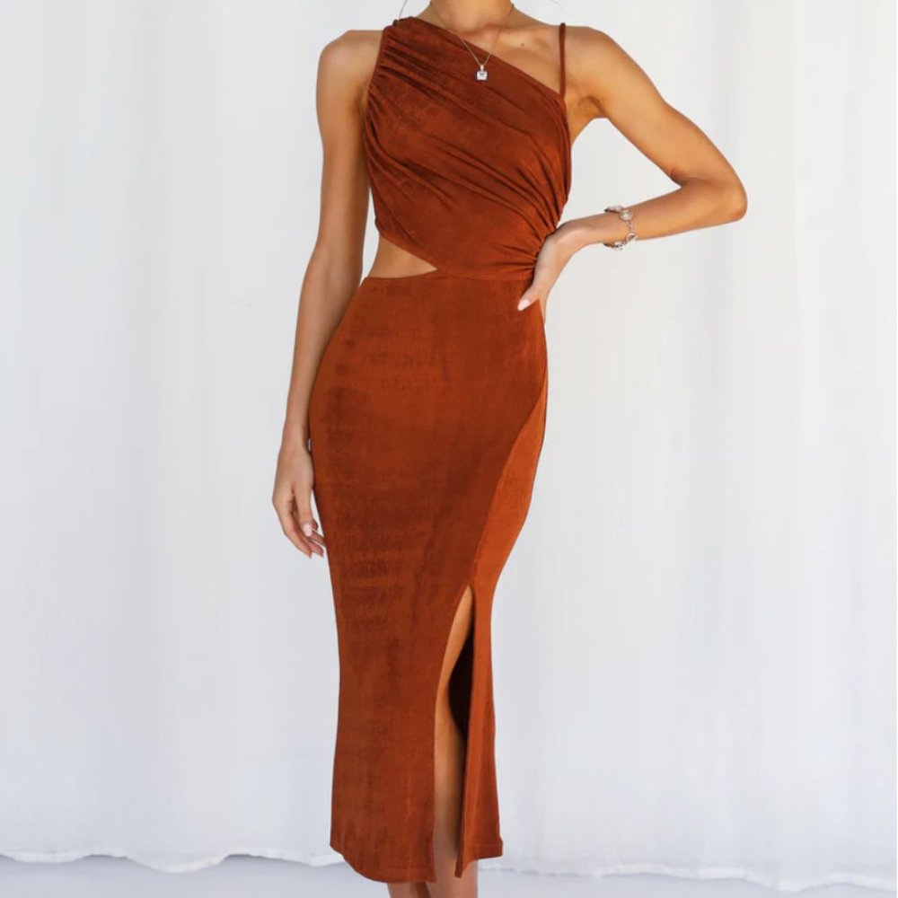 Hello Molly BLOCK IT OUT MIDI DRESS RUST